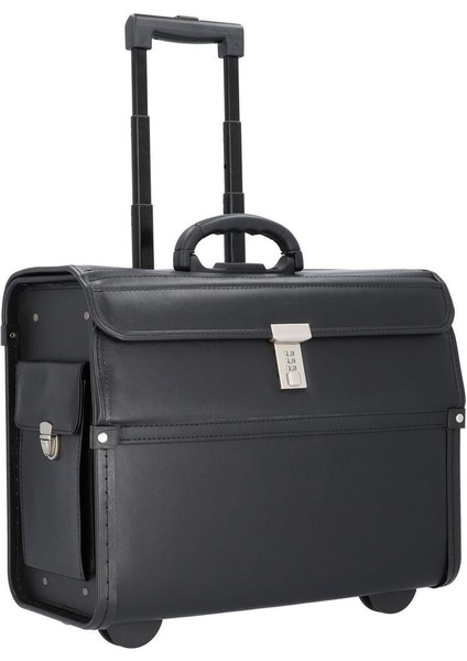 2 Tekerlekli Pilotentrolley 46 cm Laptop Bölmeli, Siyah, Suni Deri fırsatları