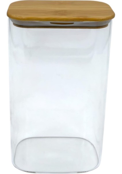 1300 ml Bambu Kapaklı Dikdörtgen Cam Kavanoz BOR025