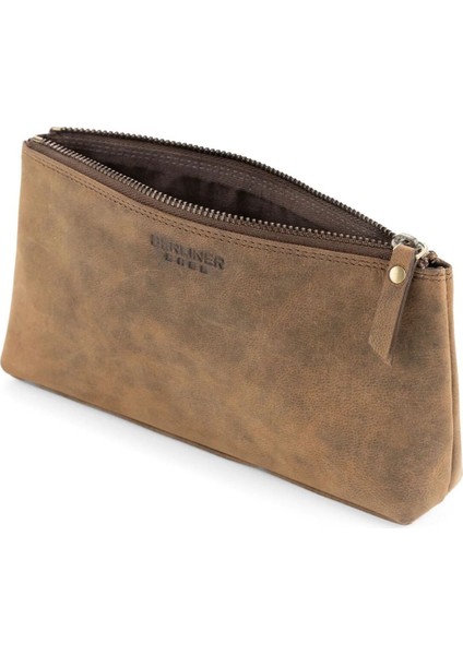 Anna Premium Deri Kozmetik & Kalem Çantası, Küçük Boy, Pamuk Astar ve Koruyucu Torbalı