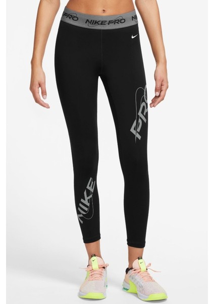 Pro Dri Fit Grafik Mid Rise 7/8 Lenght Tight Kadın Antrenman Taytı Siyah
