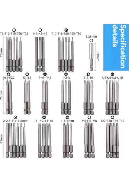 50 Parça Tornavida Ucu Seti Düz - Yıldız - Torx - Allen - Ribe - U Tipi modelleri