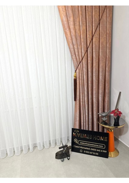 Nivemeshome Burçak Işlemeli 1/3 Sık Pileli Tül Perde Apm fiyatları