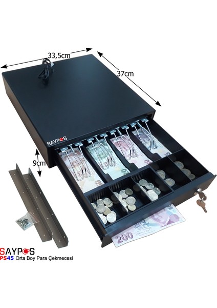 4 Banknot Gözlü Masa Altı Montaj Askılı, Pos Bağlantılı, Anahtardan Açılır Para Çekmecesi 33,5x37x9cm modelleri