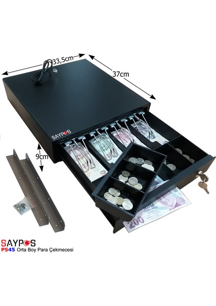 4 Banknot Gözlü Masa Altı Montaj Askılı, Pos Bağlantılı, Anahtardan Açılır Para Çekmecesi 33,5x37x9cm fırsatları