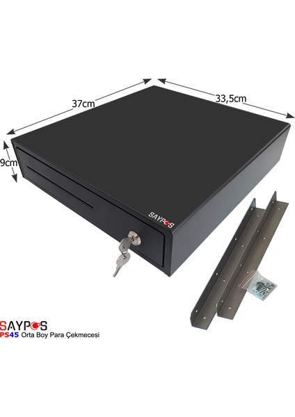 4 Banknot Gözlü Masa Altı Montaj Askılı, Pos Bağlantılı, Anahtardan Açılır Para Çekmecesi 33,5x37x9cm