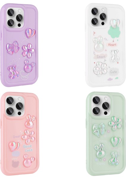 Apple iPhone 15 Pro Max Kılıf Kabartma Figürlü Parlak Tknc Toys Silikon Kapak-Pembe fiyatları