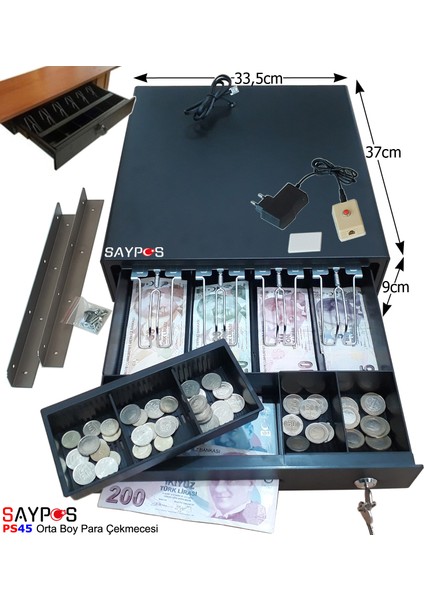 4 Banknot Gözlü Kolay Açma Butonlu ve Montaj Askılı (Takım Halinde) Para Çekmecesi 33,5x37x9cm fiyatları