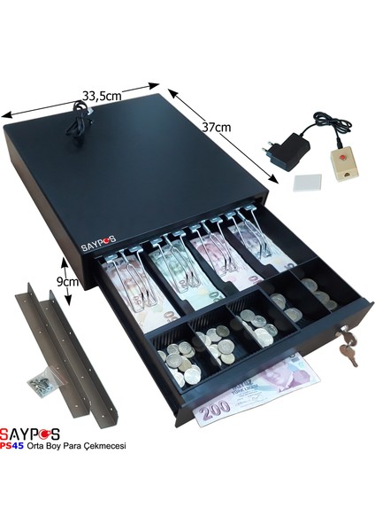 4 Banknot Gözlü Kolay Açma Butonlu ve Montaj Askılı (Takım Halinde) Para Çekmecesi 33,5x37x9cm modelleri