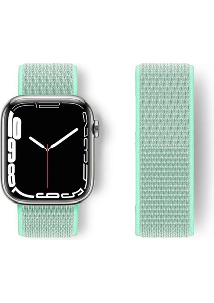 Apple Watch 42MM Hasırlı Cırtcırtlı Kordon - Turkuaz