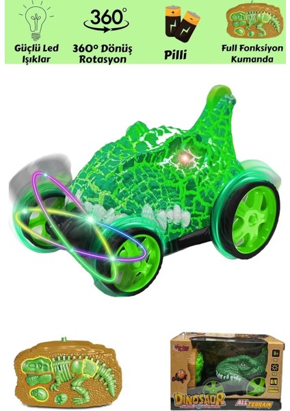 Kahverengi Uzaktan Kumandalı Takla Atan Akrobat Dinozor Araba