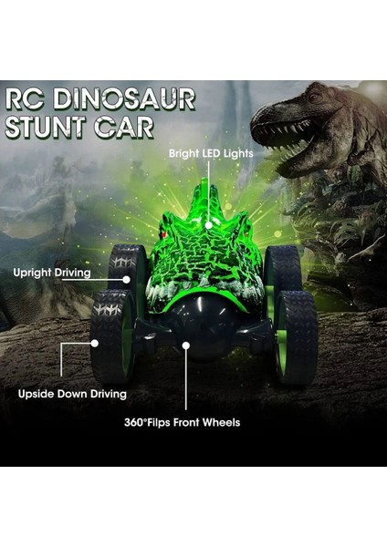 Kahverengi Uzaktan Kumandalı Takla Atan Akrobat Dinozor Araba