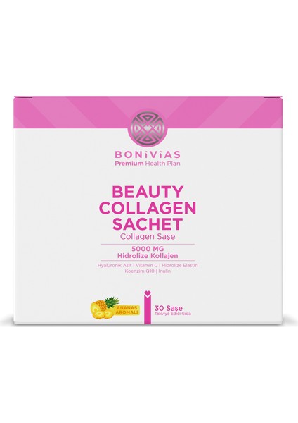 Beauty Collagen Cure Saf Hidrolize Kollajen, Hyaluronik Asit, İnulin, Elastin, Koenzim Q10, Vitaminler ve Mineraller İçeren Takviye Edici Gıda Hidrolize kollajen Tip 1-3 30 Şase
