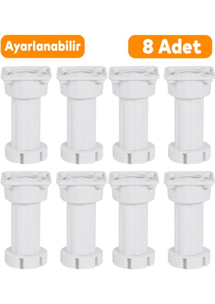 (8 Adet) Ayarlanabilir Dolap Mobilya Tezgah Puf Yükseltici Yükseltme Ayağı 10 cm Beyaz Ayakları