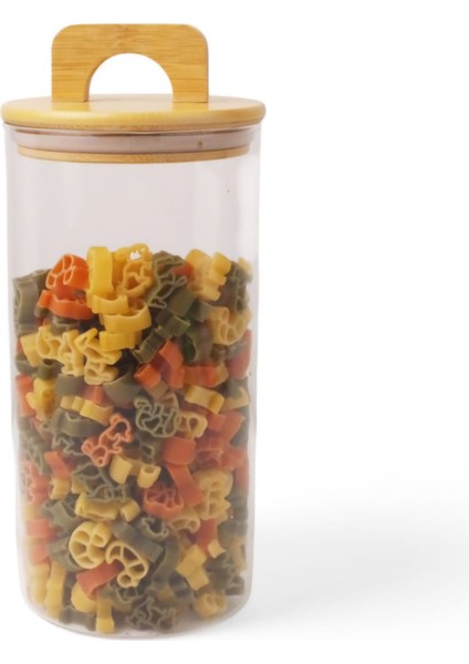 1300 ml Bambu Kapaklı Yuvarlak Cam Kavanoz BOR045