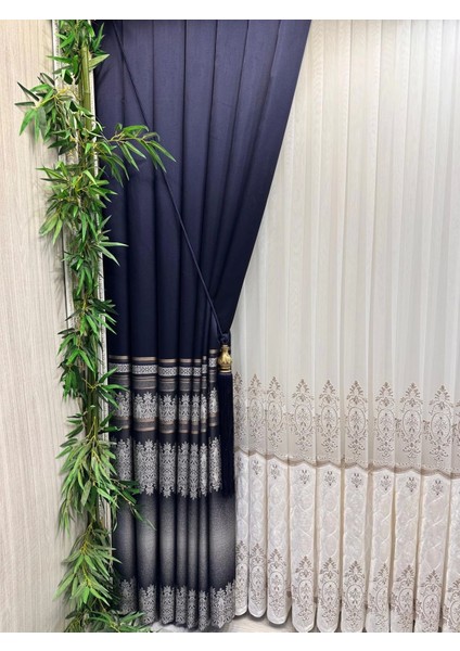 Nivemeshome FT632255 V-530 Antakya Lacivert 1/3 Sık Pileli Fon Perde Apm