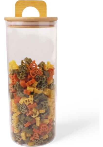 1800 ml Bambu Kapaklı Yuvarlak Cam Kavanoz BOR046