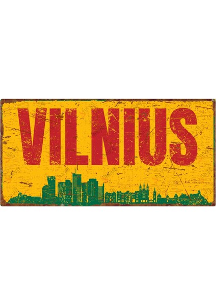 Vilnius Şehir Silüeti Vintage Alüminyum Duvar Levhası– Uv Baskılı Dekoratif Metal Levha