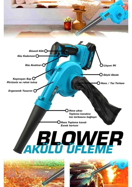 Akülü Şarjlı Hava Üfleme Çekme Makinesi Süpürge Görevi Yaprak Temizleme fiyatları
