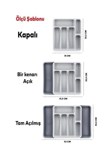 Çift Taraflı Ayarlanabilir Organizer Çekmece Içi Kaşıklık Uzayabilen Çatal Bıçaklık Düzenleyici modelleri