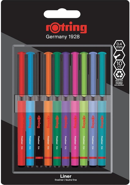 Fineliner, Ince Keçe Uçlu Kalem 0.4 Mm, 10&apos;lu Paket, Karışık Renkler