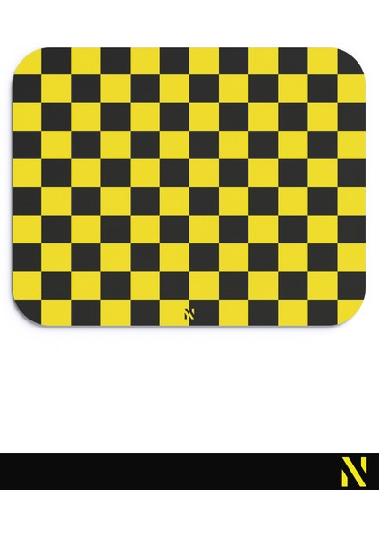 Sarı Siyah Renkli Damalı Geometrik Desenli Ergonomik Mouse Pad - 23 cm x 19 cm - Kaydırmaz Taban Ev ve Ofis Kullanımı Için Ideal Fare Altlığı Mousepad