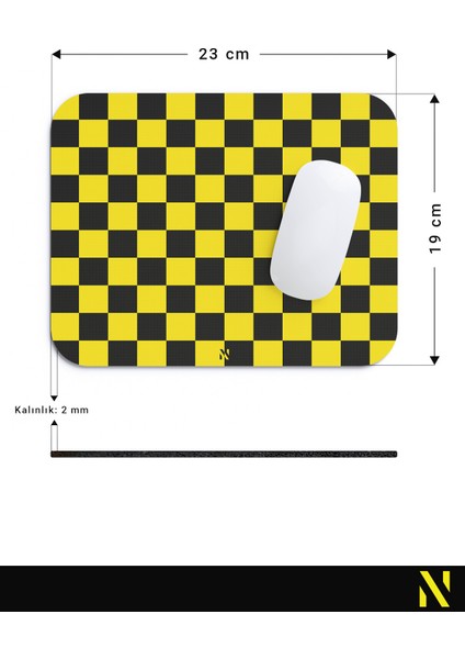 Sarı Siyah Renkli Damalı Geometrik Desenli Ergonomik Mouse Pad - 23 cm x 19 cm - Kaydırmaz Taban Ev ve Ofis Kullanımı Için Ideal Fare Altlığı Mousepad