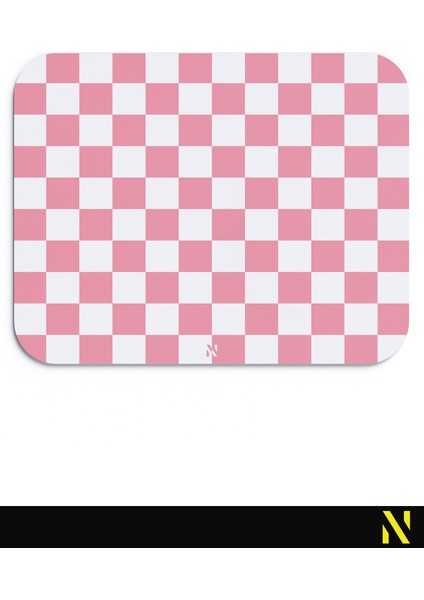 Pembe Beyaz Renkli Damalı Geometrik Desenli Ergonomik Mouse Pad - 23 cm x 19 cm - Kaydırmaz Taban Ev ve Ofis Kullanımı Için Ideal Fare Altlığı Mousepad
