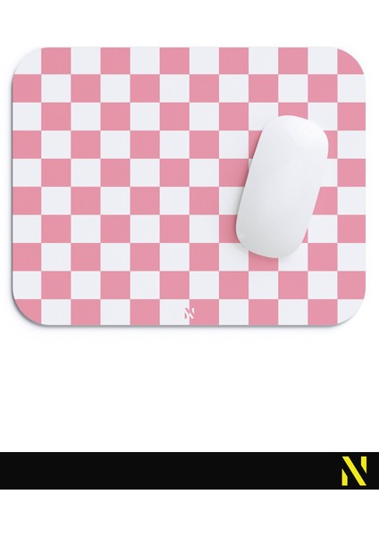 Pembe Beyaz Renkli Damalı Geometrik Desenli Ergonomik Mouse Pad - 23 cm x 19 cm - Kaydırmaz Taban Ev ve Ofis Kullanımı Için Ideal Fare Altlığı Mousepad fırsatları