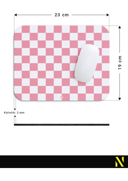 Pembe Beyaz Renkli Damalı Geometrik Desenli Ergonomik Mouse Pad - 23 cm x 19 cm - Kaydırmaz Taban Ev ve Ofis Kullanımı Için Ideal Fare Altlığı Mousepad