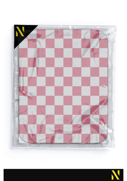 Pembe Beyaz Renkli Damalı Geometrik Desenli Ergonomik Mouse Pad - 23 cm x 19 cm - Kaydırmaz Taban Ev ve Ofis Kullanımı Için Ideal Fare Altlığı Mousepad