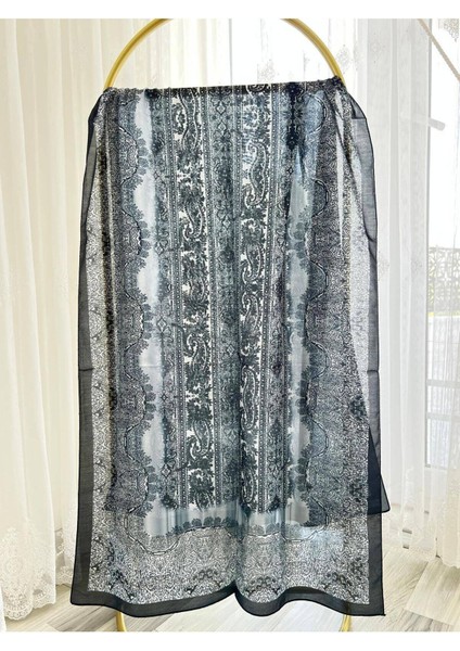 Retro Desen Pamuk Şal Lacivert