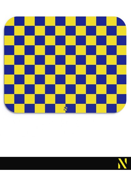 Sarı Lacivert Renkli Damalı Geometrik Desenli Ergonomik Mouse Pad - 23 cm x 19 cm - Kaydırmaz Taban Ev ve Ofis Kullanımı Için Ideal Fare Altlığı Mousepad