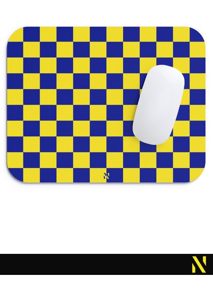 Sarı Lacivert Renkli Damalı Geometrik Desenli Ergonomik Mouse Pad - 23 cm x 19 cm - Kaydırmaz Taban Ev ve Ofis Kullanımı Için Ideal Fare Altlığı Mousepad fırsatları