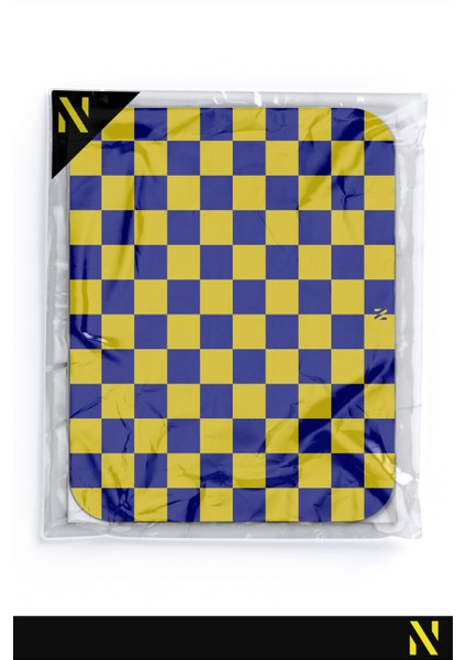 Sarı Lacivert Renkli Damalı Geometrik Desenli Ergonomik Mouse Pad - 23 cm x 19 cm - Kaydırmaz Taban Ev ve Ofis Kullanımı Için Ideal Fare Altlığı Mousepad