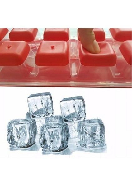 12LI Kapaklı Yapışmaz Silikon Tabanlı Plastik Küp Buz Kalıbı