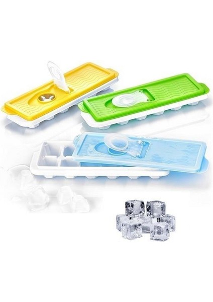 12LI Kapaklı Yapışmaz Silikon Tabanlı Plastik Küp Buz Kalıbı