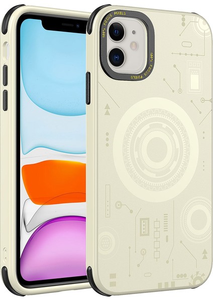 Apple iPhone 11 Kılıf Tknc Wireless Şarj Özellikli Desenli Hot Kapak-Gold