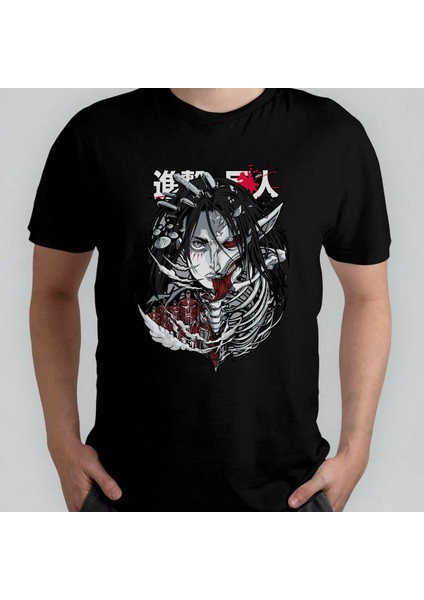 Attack On Titan Eren Jaeger_ Unisex %100 Pamuklu Bisiklet Yaka T-Shirt Model 7