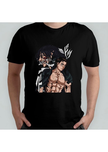 Attack On Titan Eren Jaeger_ Unisex %100 Pamuklu Bisiklet Yaka T-Shirt Model 5