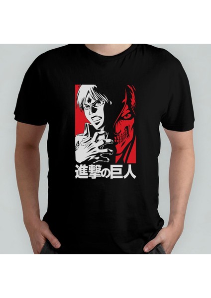 Attack On Titan Eren Jaeger_ Unisex %100 Pamuklu Bisiklet Yaka T-Shirt Model 11