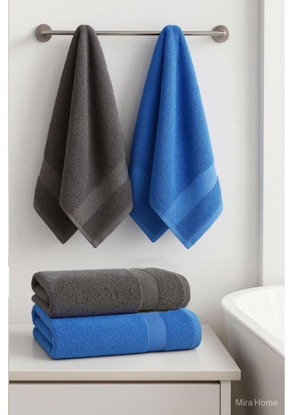 4 Parça Ekonomik Banyo Havlu Takımı %100 Pamuklu Quickdry Mavi fiyatları