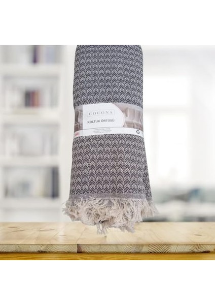 Örtüsü Natural Pamuklu Koltuk Şalı Çekyat Örtüsü 170X210 (Lacivert-Krem) fiyatları