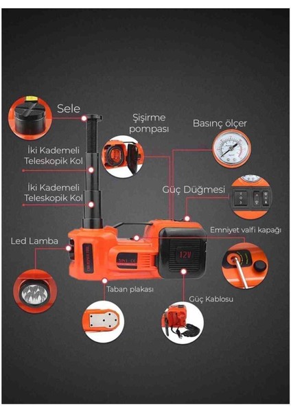 Elektrikli 5 Ton Hidrolik Kriko, Şişirme Hava Pompası, Bijon Anahtarı, Makine Krikosu modelleri