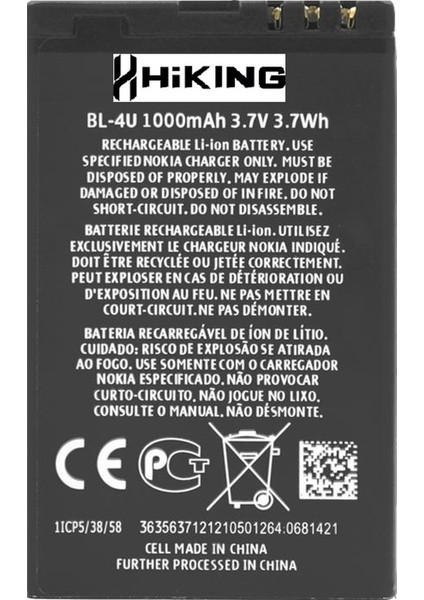 Hiking X9 Için Pil Batarya Bl-4u 1000 Mah