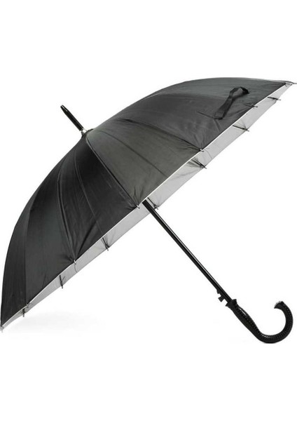 Şemsiye Siyah 12 Tellili Bastonlu, Şık ve Dayanıklı Koruma Sağlar.