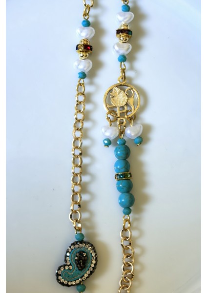 Kolye Aslan Burcu Doğal Taşlı Altın Kaplama Zincirli Kolye indirimleri