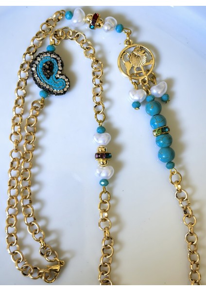 Kolye Aslan Burcu Doğal Taşlı Altın Kaplama Zincirli Kolye