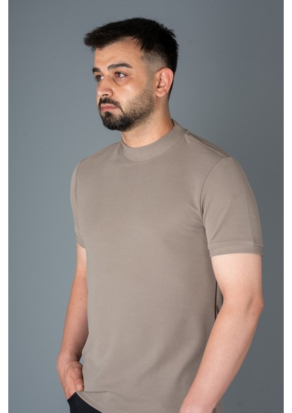 Erkek Vizon Yarım Boğazlı Soft T-Shirt modelleri