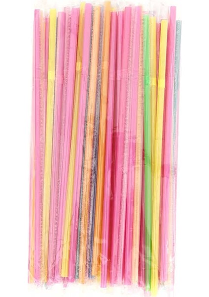 Plastik Jelatinli Ince Körüklü Renkli Pipet - 100 Adet