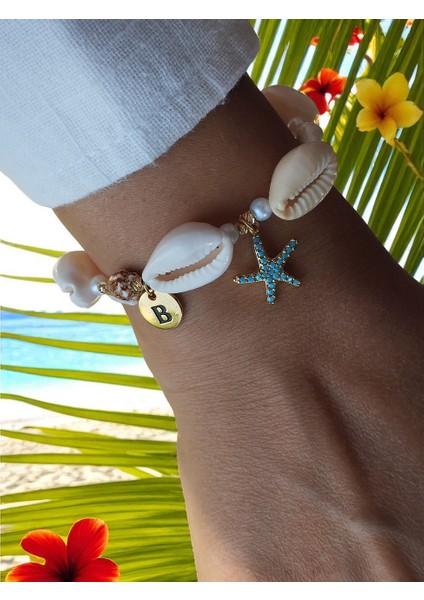Zirkon Taşlı Deniz Yıldızı, Midye Kabuğu ve Harf Detaylı Kadın Çelik Bileklik fiyatları